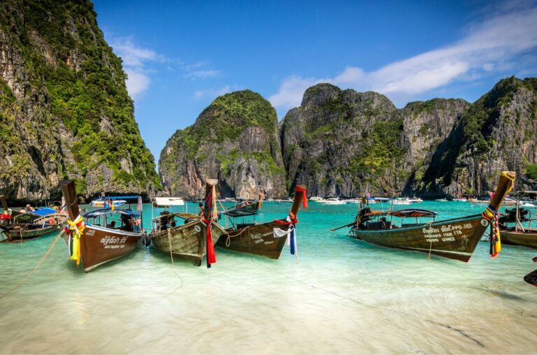 Long boats on koh phi phi beach